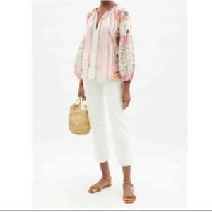 D’ascoli Zora khadi pink peasant sleeve lace up blouse